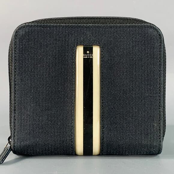 GUCCI Black Cream Stripe Canvas Wallet - Picture 1 of 4